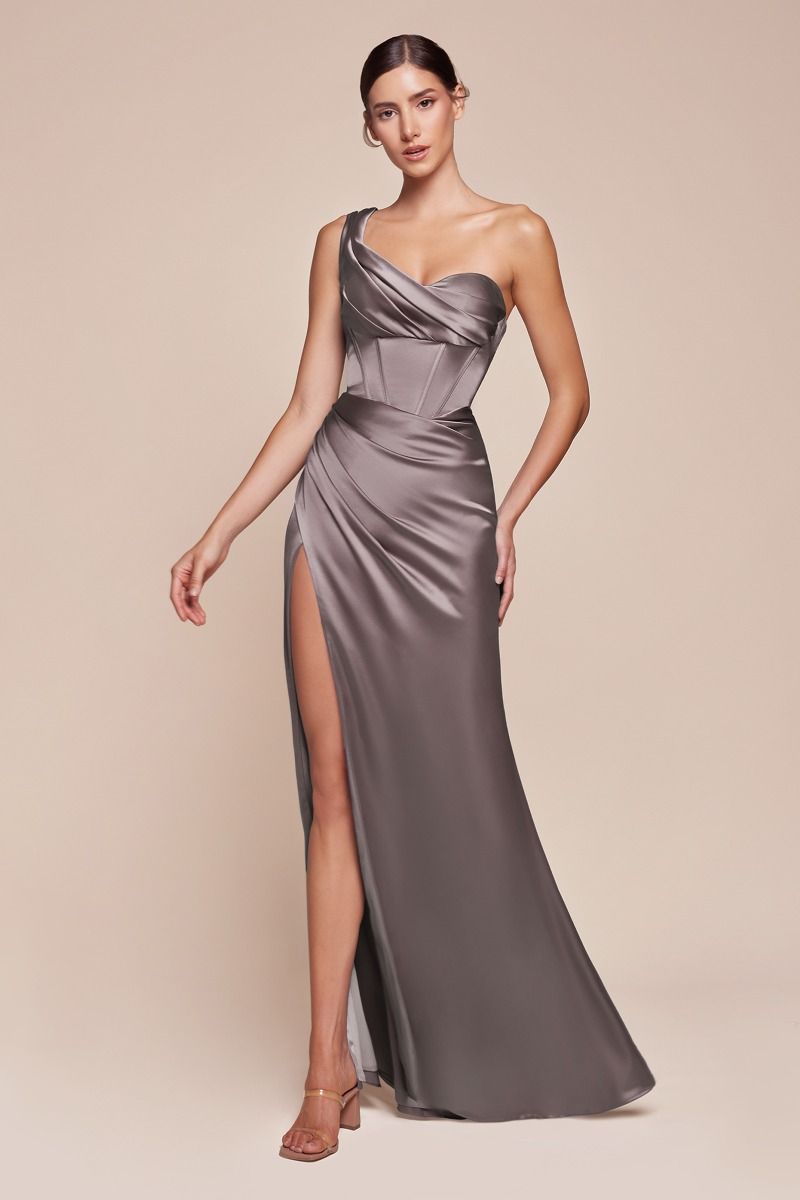 CD Thalia Grey One Shoulder Gown