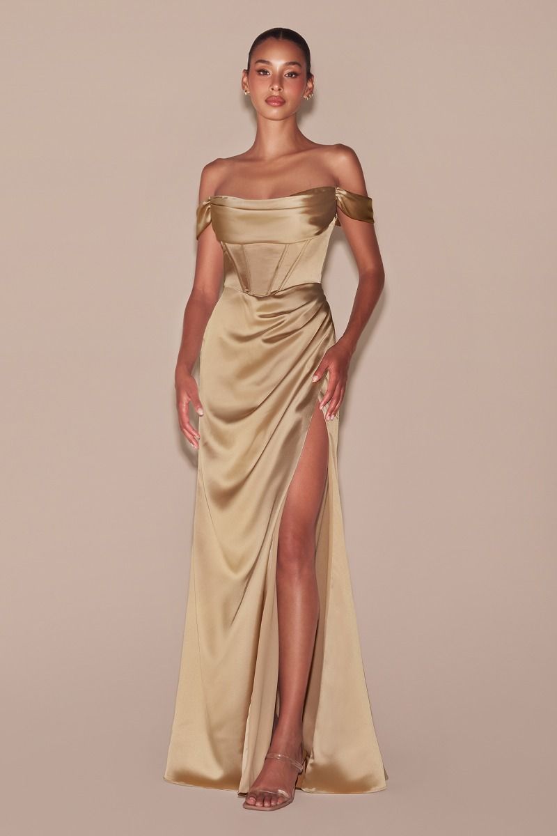 CD Thalia Champagne Off Shoulder Gown