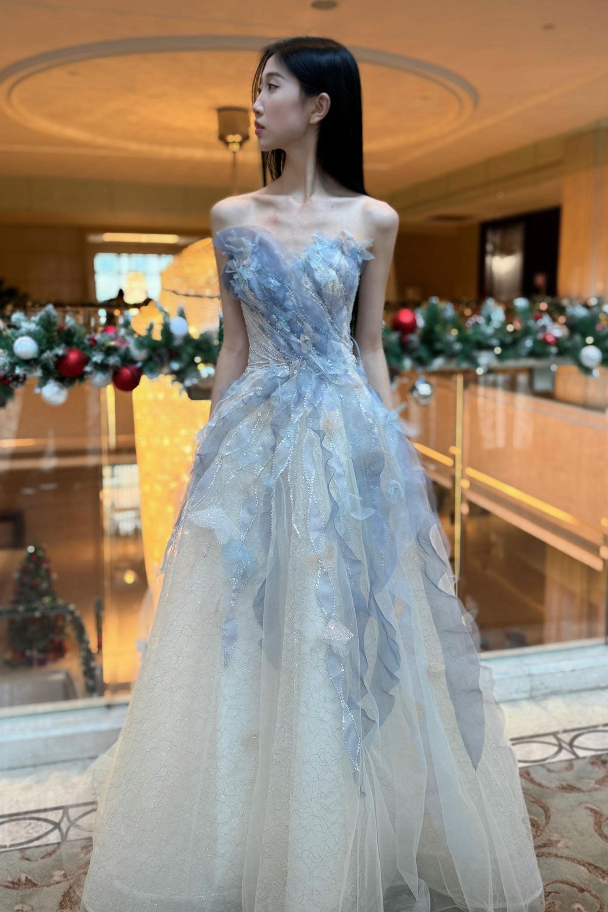 JZW Malone Blue Floral Gown