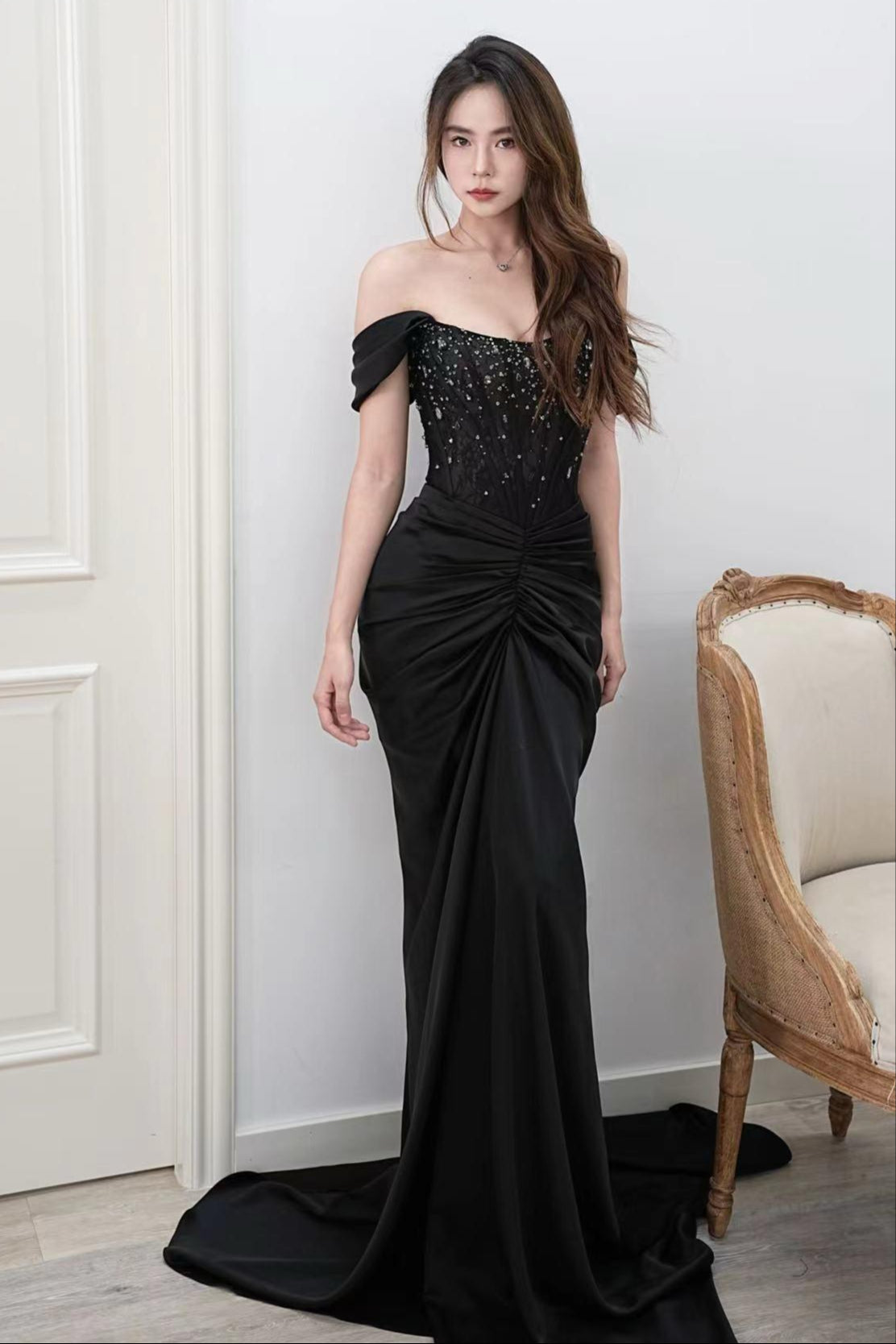 CS Yvette Black Mermaid Gown