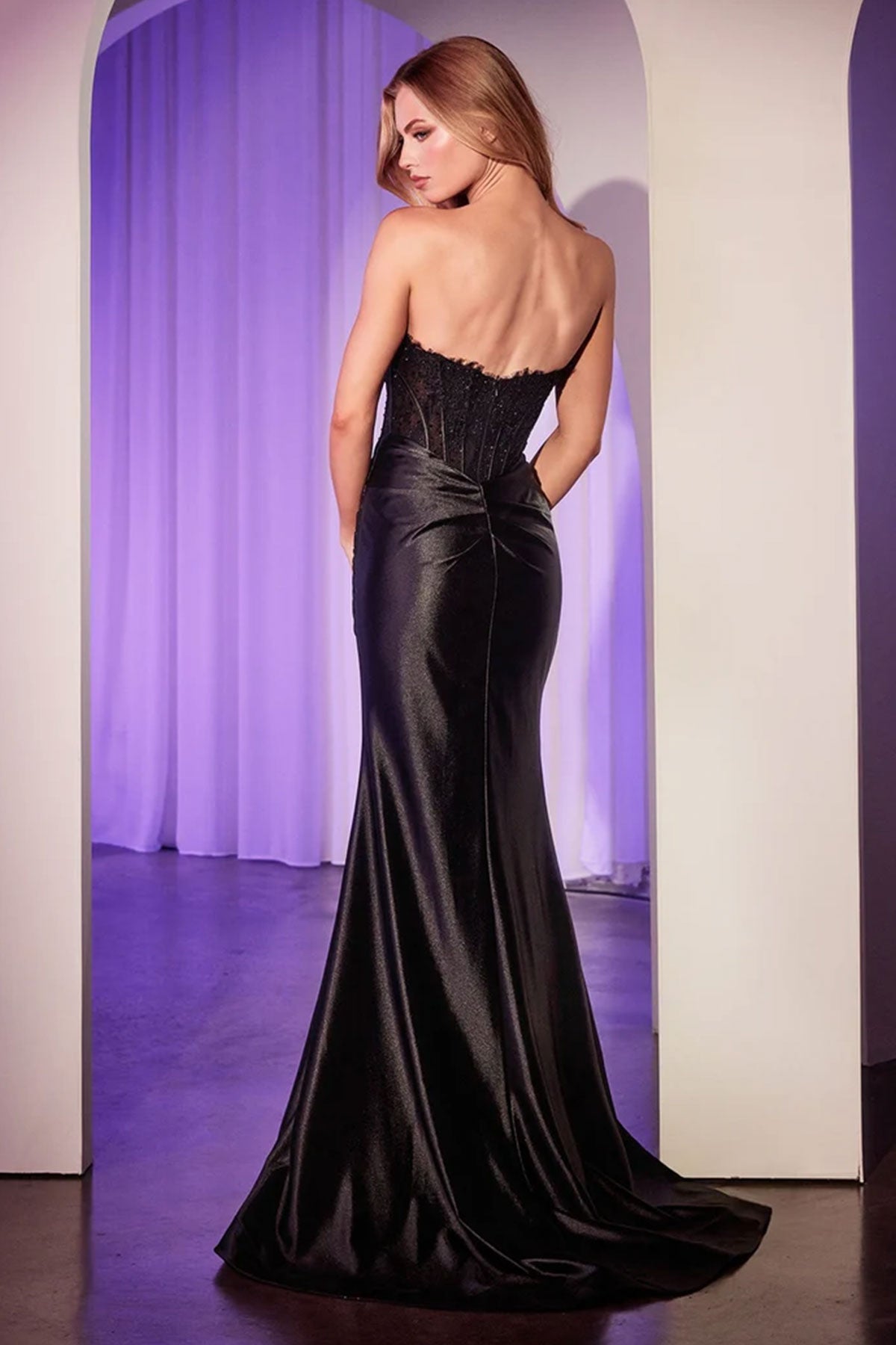 CD Priya Black Satin Mermaid Gown