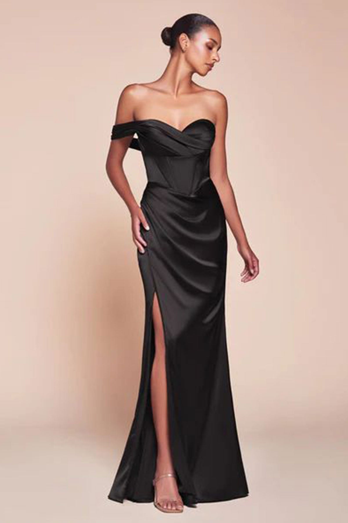 CD Thalia Black One Shoulder Satin Gown