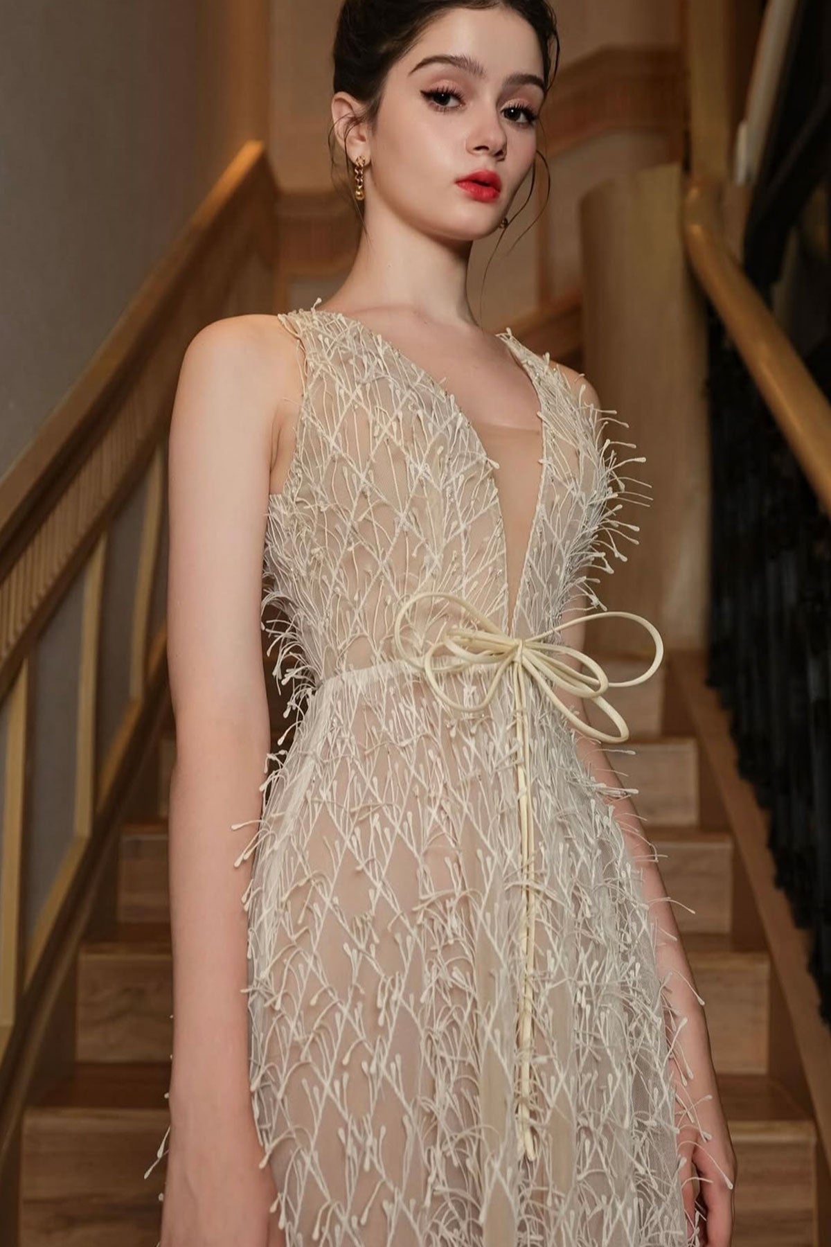 VD XY Feather Champagne Gown
