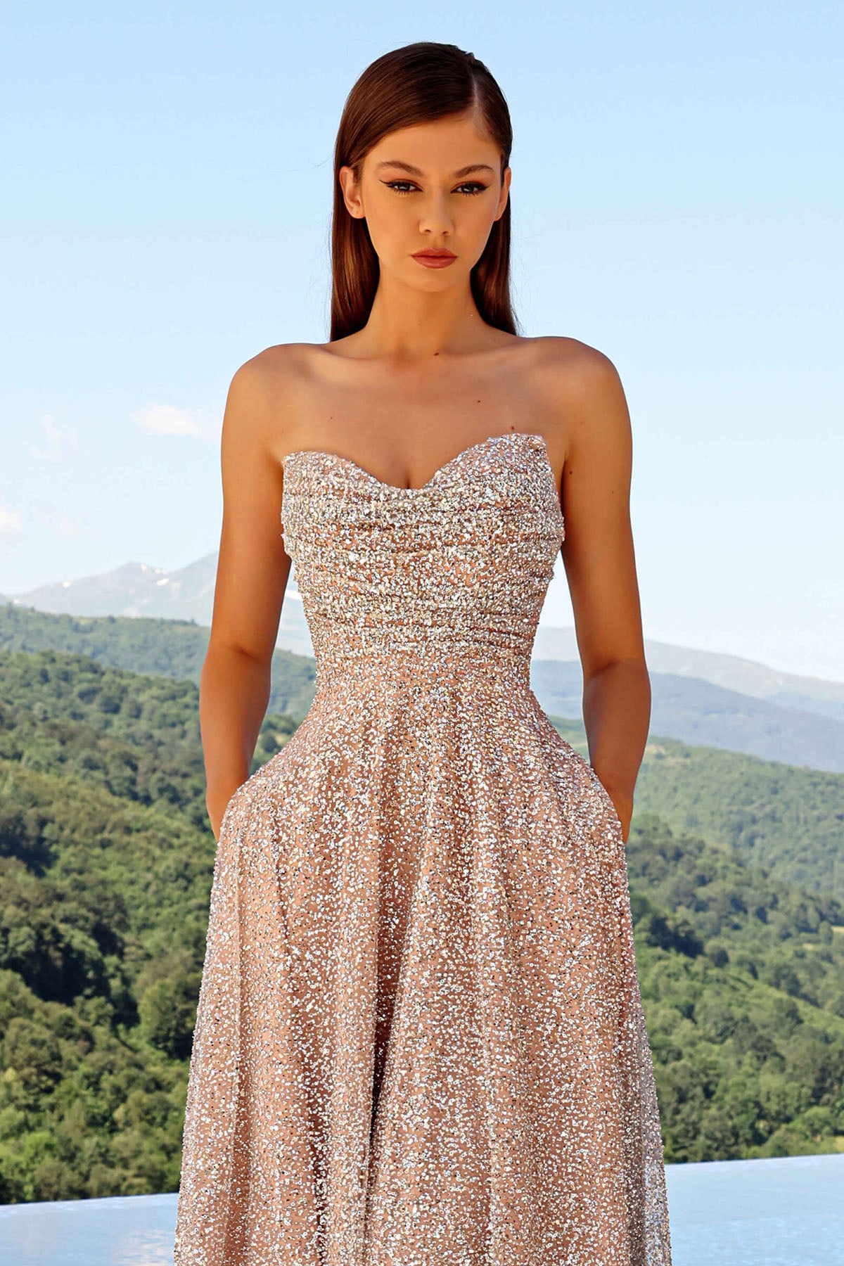 JA Sweetheart Musk Sequin Gown