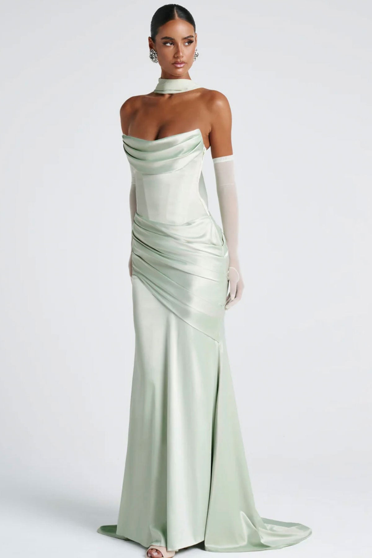 Boo Cowl Tube Mint Satin Gown