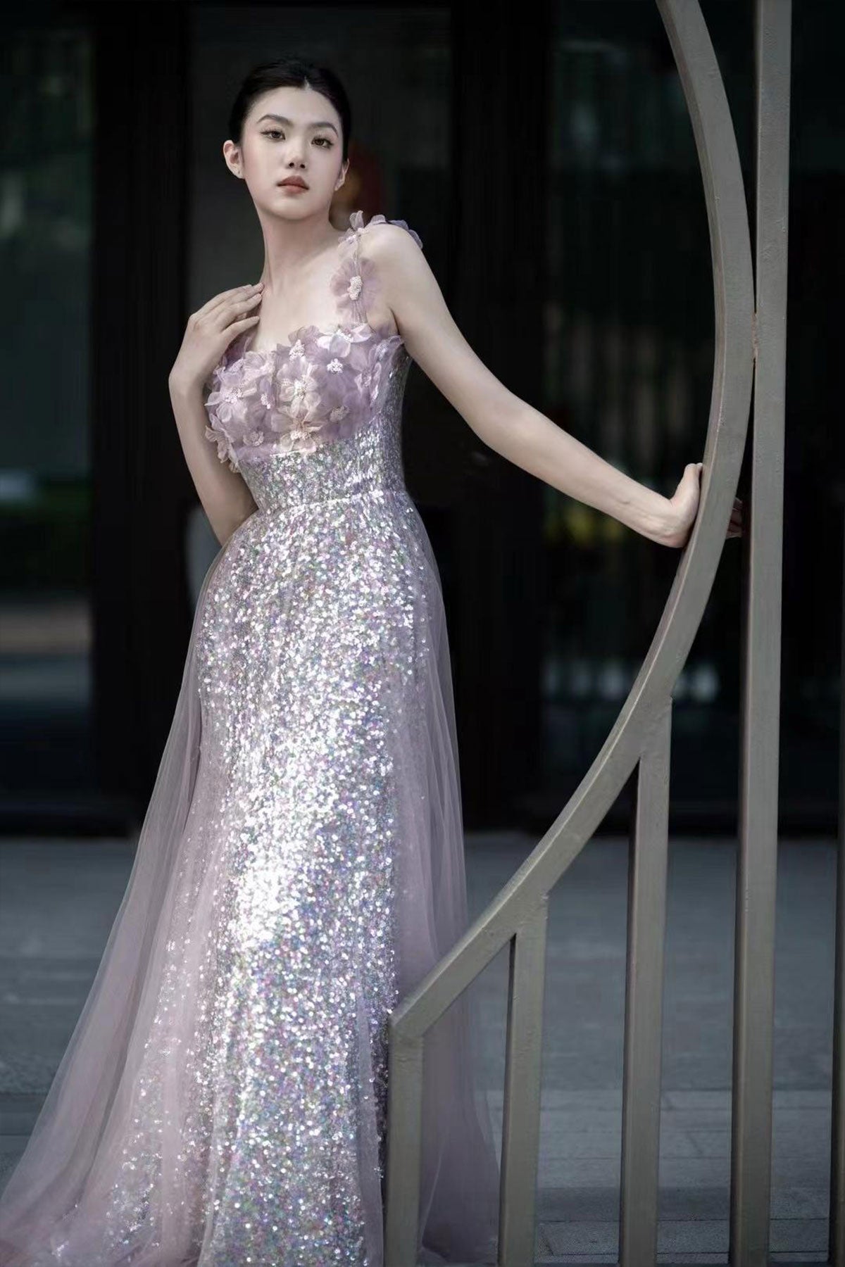 JZW Addy Purple Shinning Gown