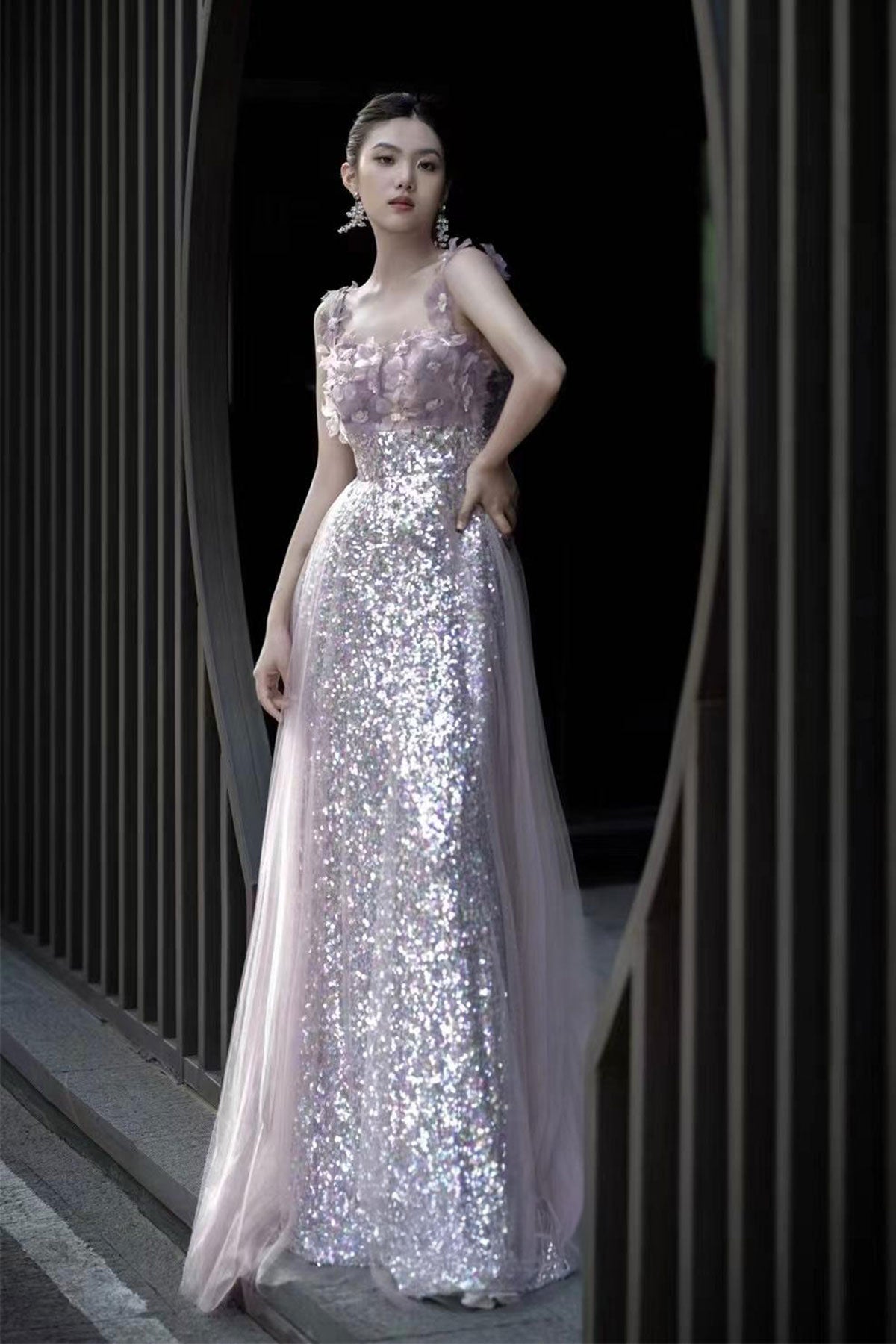 JZW Addy Purple Shinning Gown