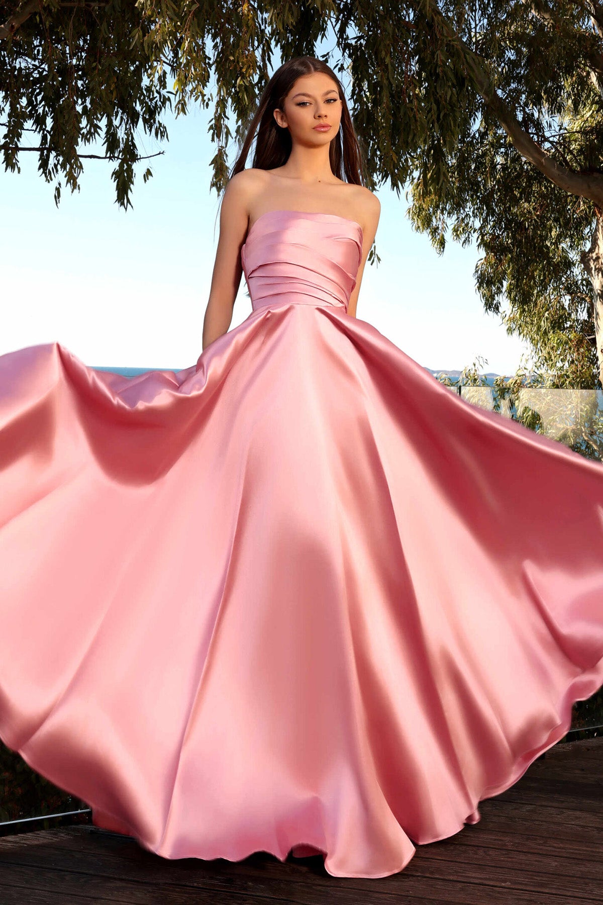 JA Catiana Pink Flare Satin Gown