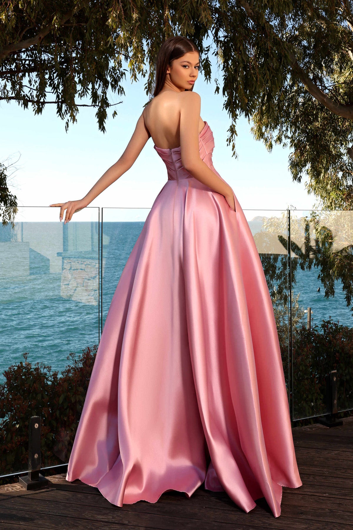 JA Catiana Pink Flare Satin Gown