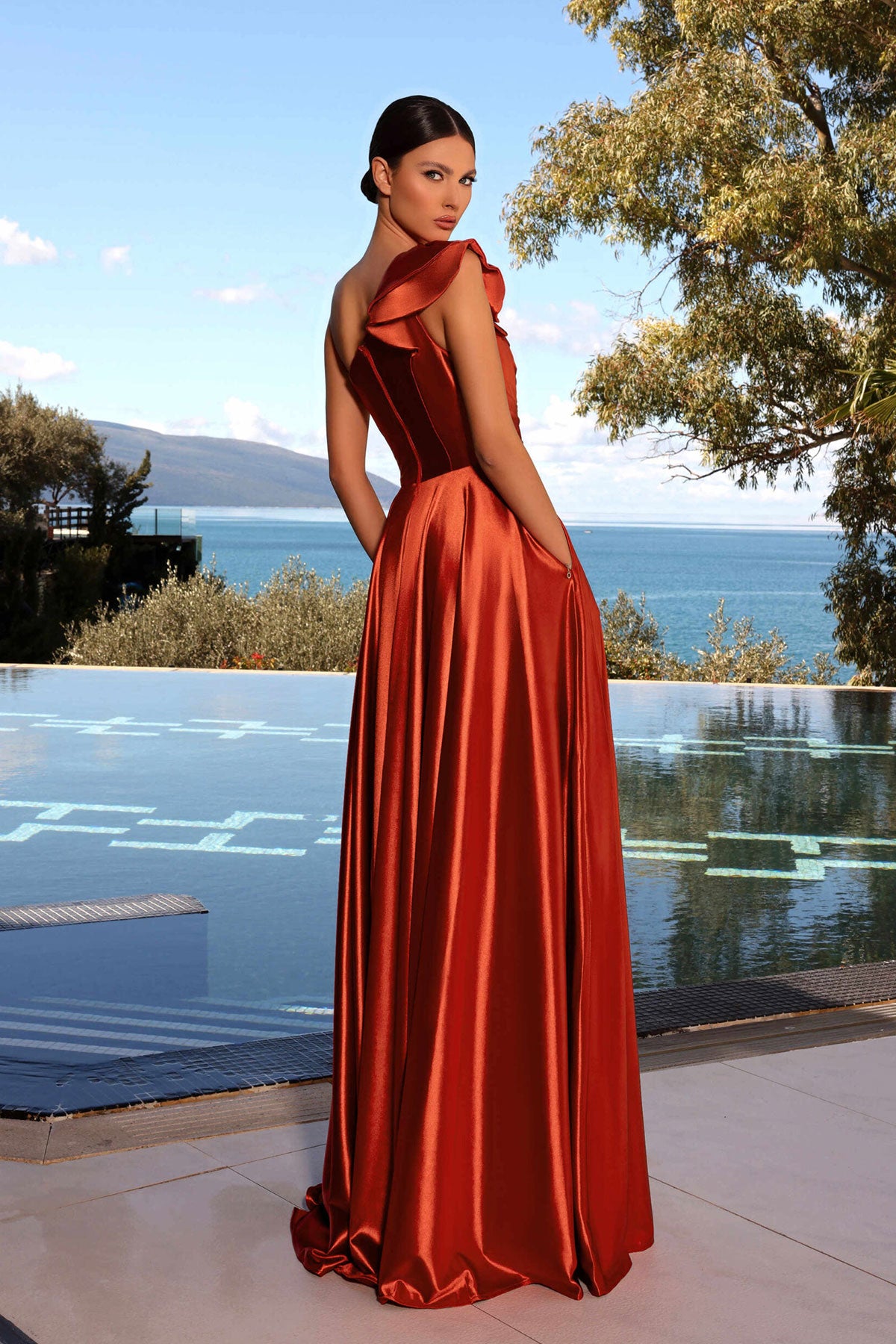 JA Neola Flower Satin Red Flare