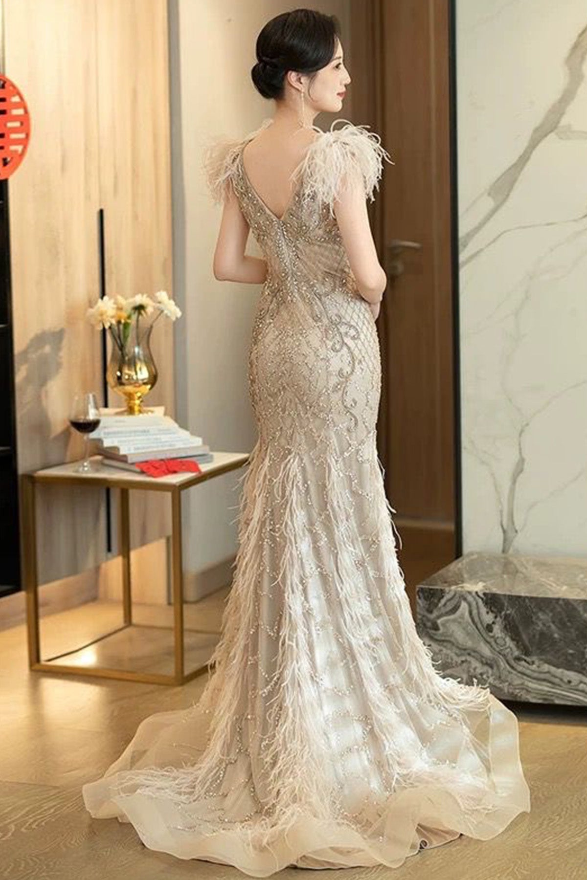 GH Eunice Feather Mermaid Gown