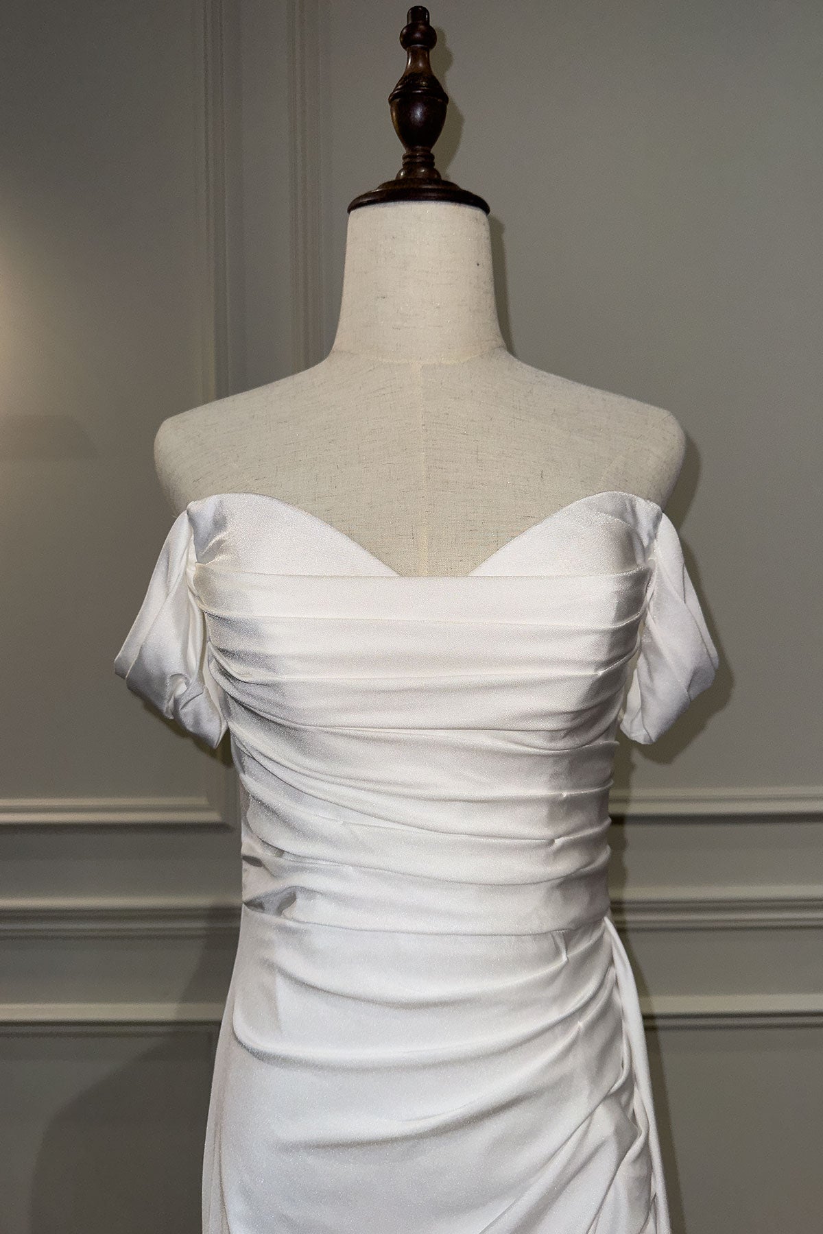 GH Robin Off Shoulder White Satin Gown