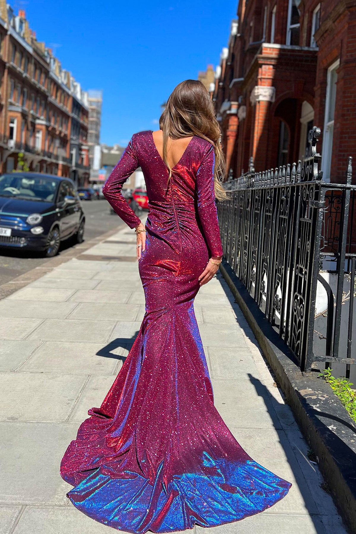 JA Stardust Wine Long Sleeve Gown