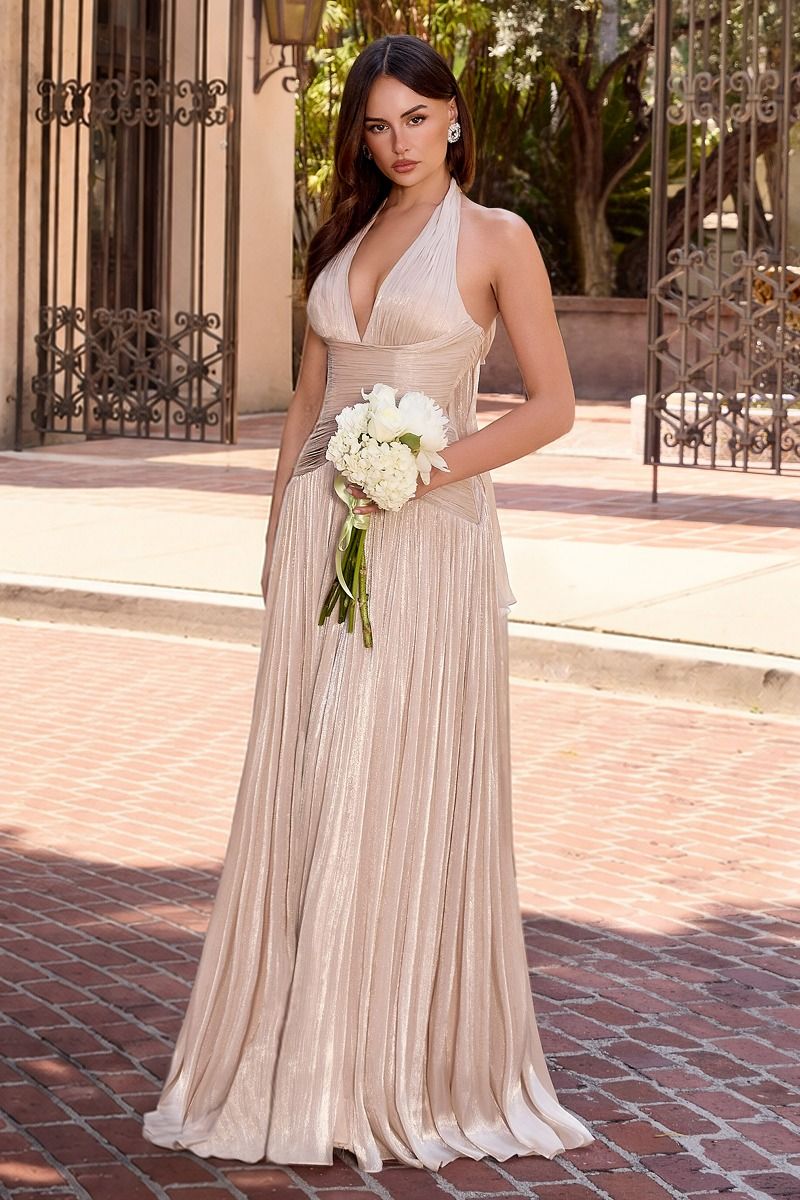 CD Hailey Halter Champagne Gown