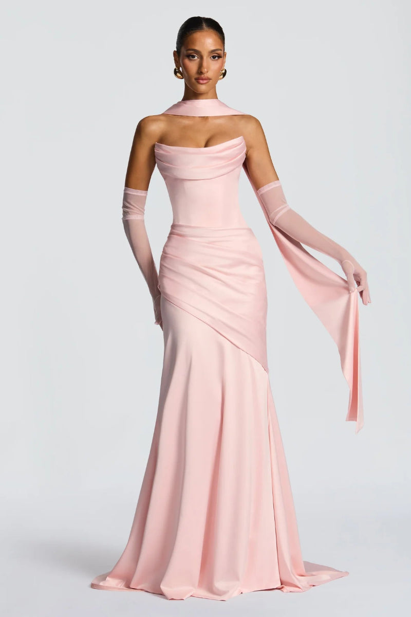 Boo Cowl Tube Pink Satin Gown
