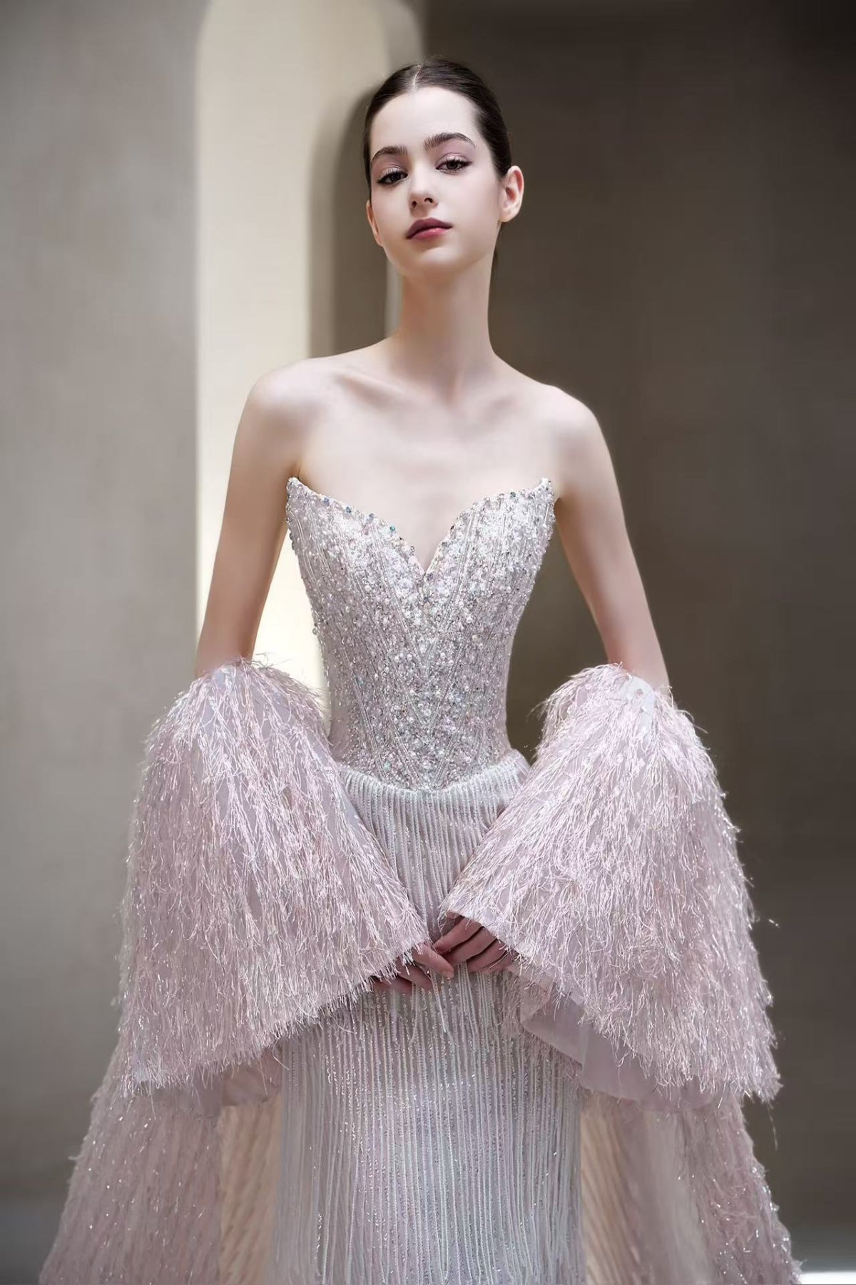 LX Iris Beaded White Gown