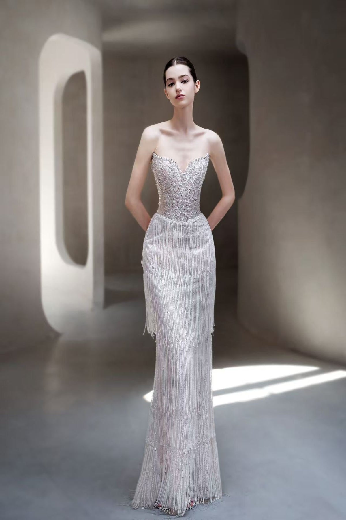 LX Iris Beaded White Gown