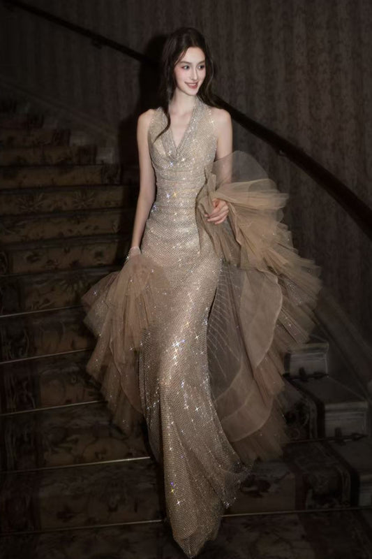SS Julia Gold Halter Gown