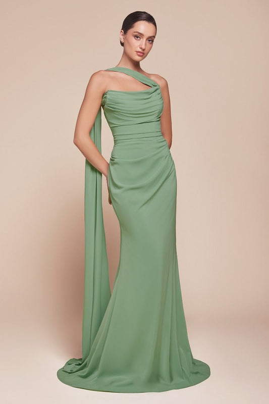 CD Bell Sage Chiffon Mermaid Gown