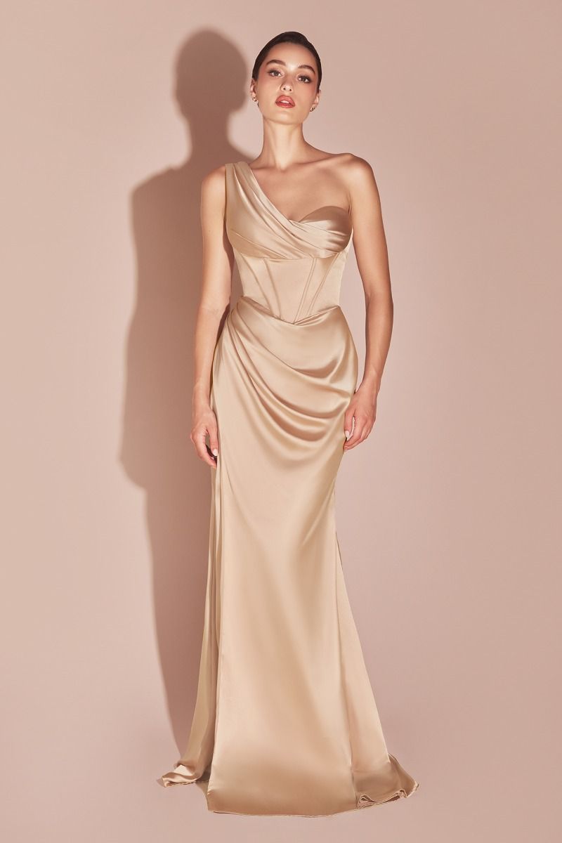CD Thalia Champagne One Shoulder Gown