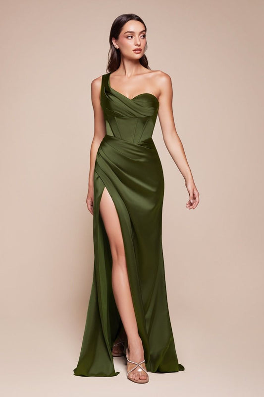 CD Thalia Champagne One Shoulder Gown