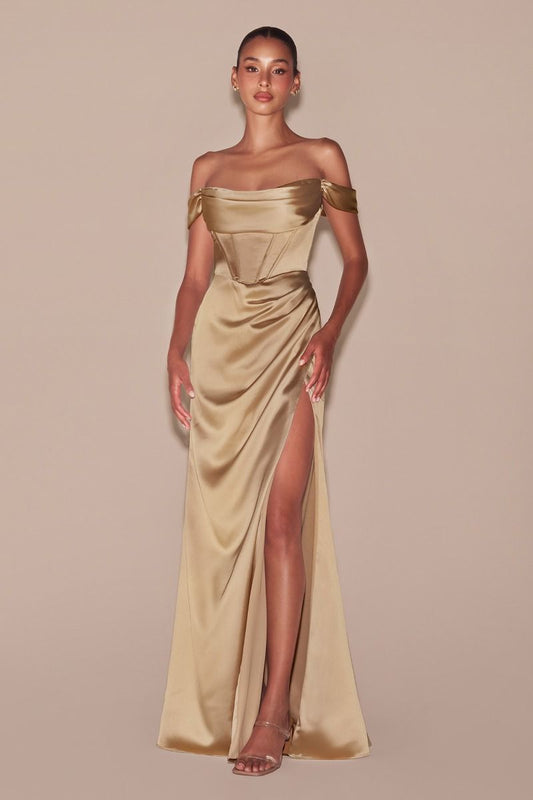 CD Thalia Champagne Off Shoulder Gown