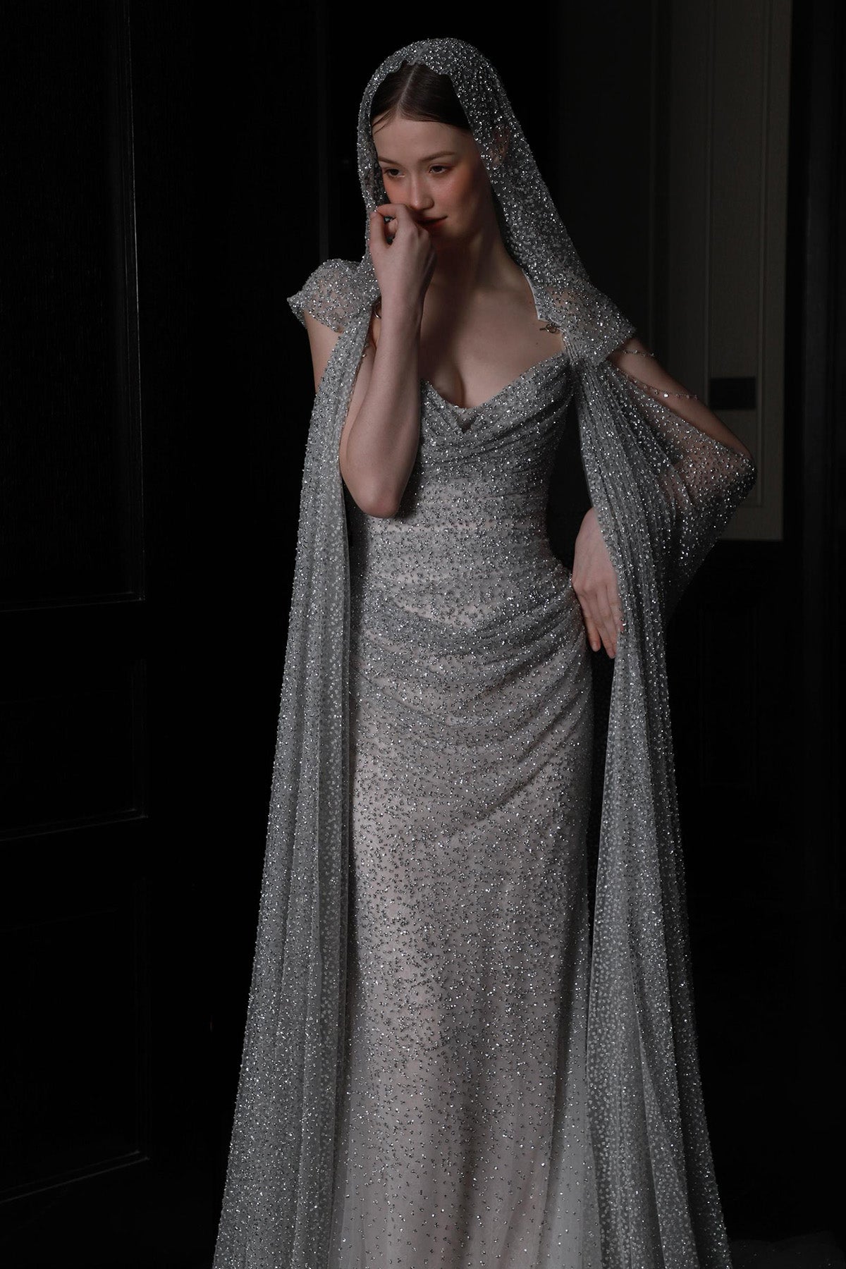 CS Crystal Silver Stone Cape Gown