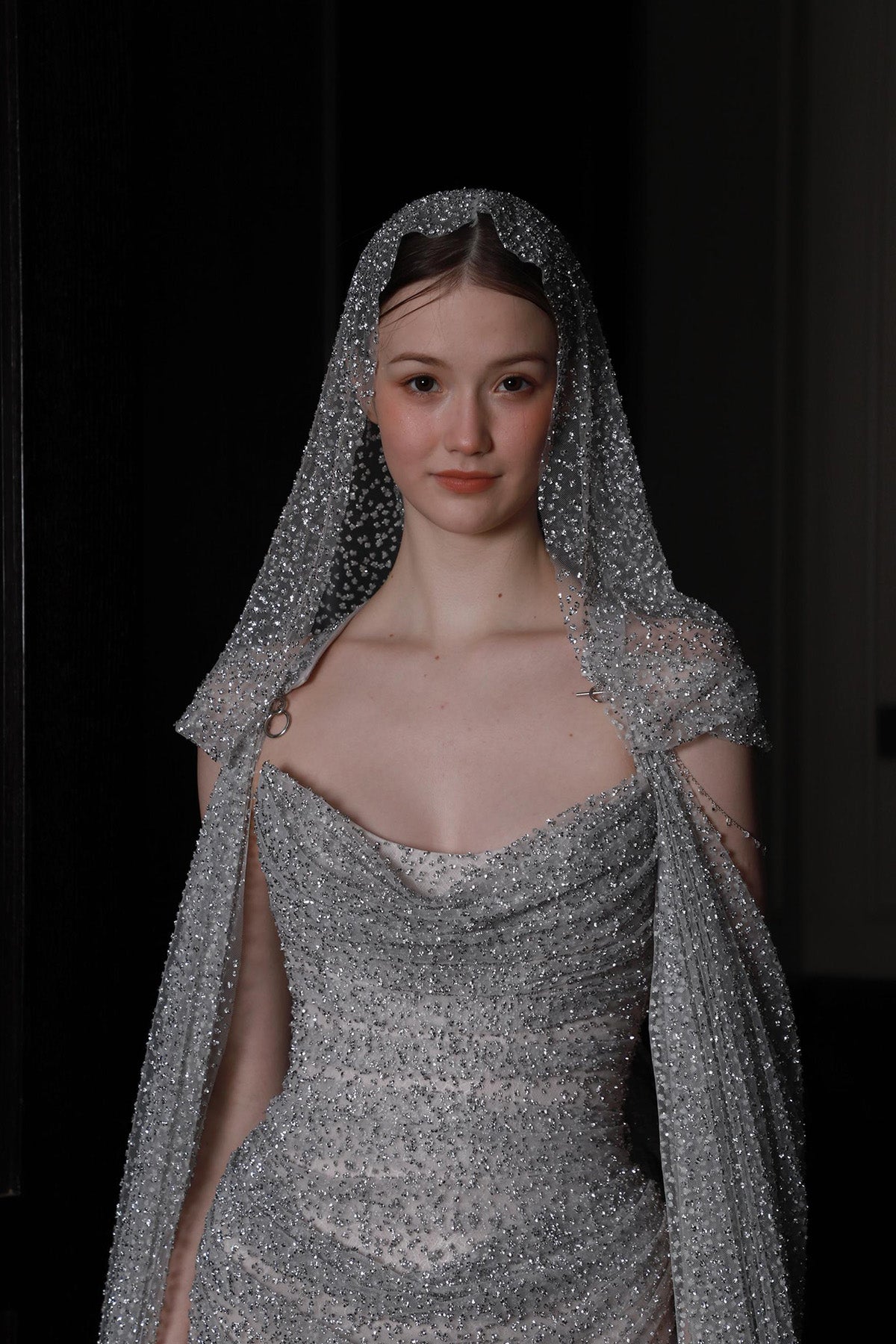 CS Crystal Silver Stone Cape Gown