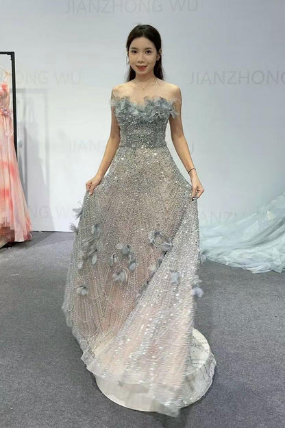 JZW Floral Blueish Gown