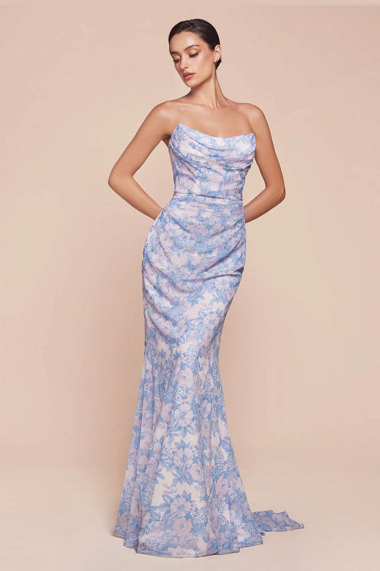 CD Adina Blue Floral Mermaid Gown