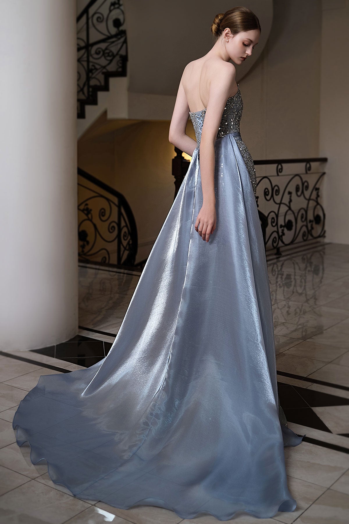LX River Blue Beaded Gown