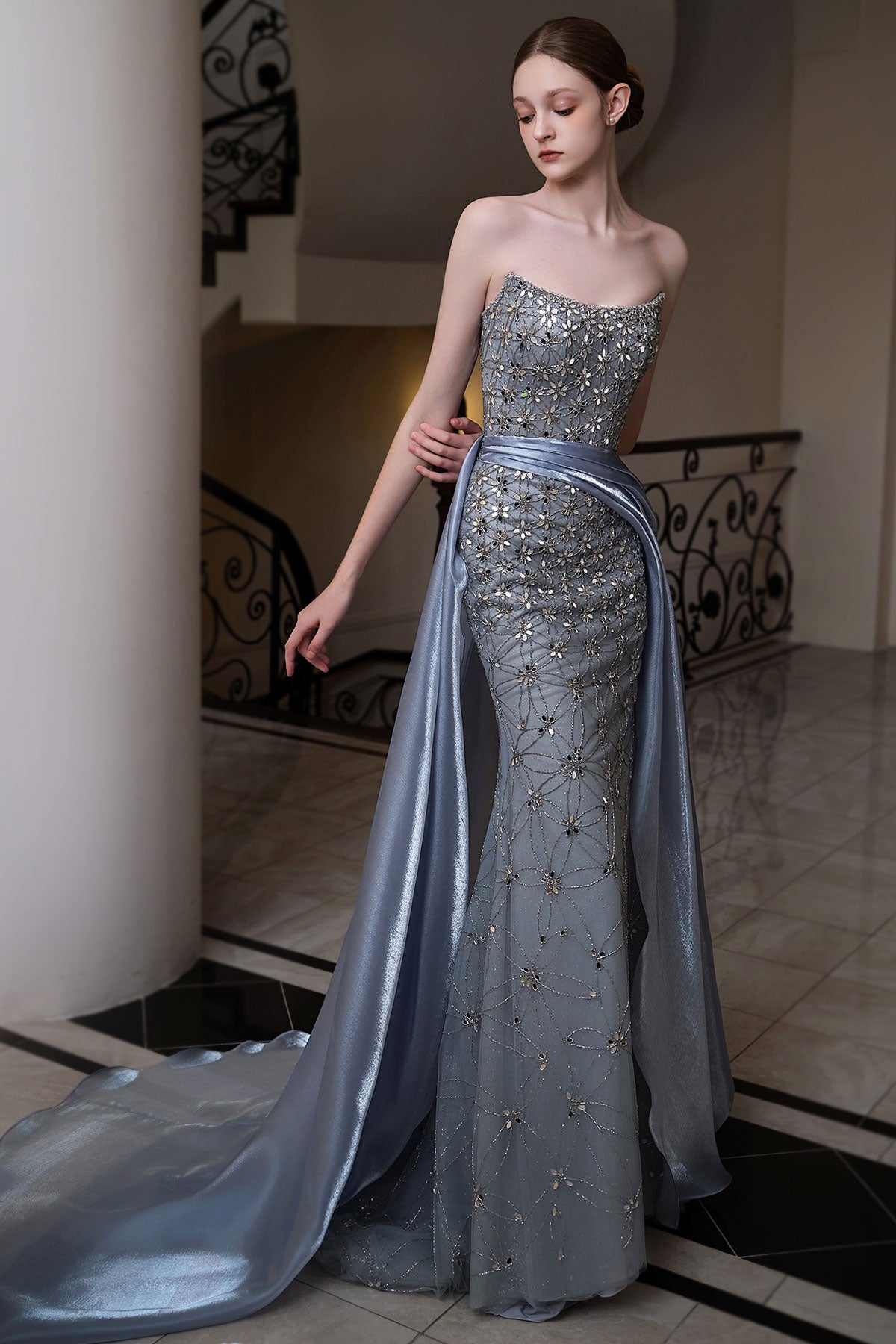 LX River Blue Beaded Gown