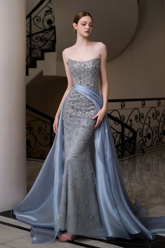 LX River Blue Beaded Gown