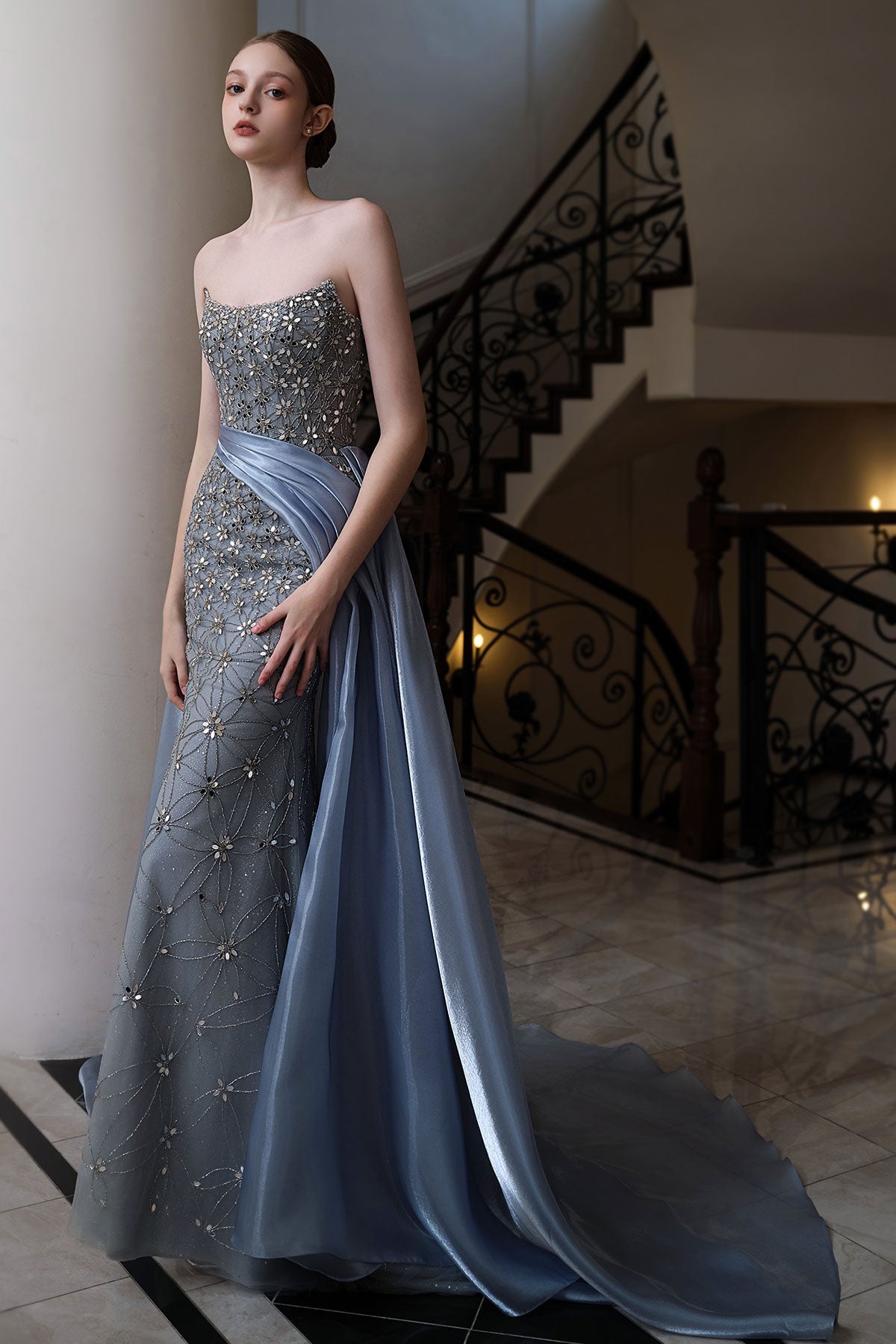 LX River Blue Beaded Gown