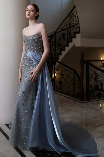 LX River Blue Beaded Gown