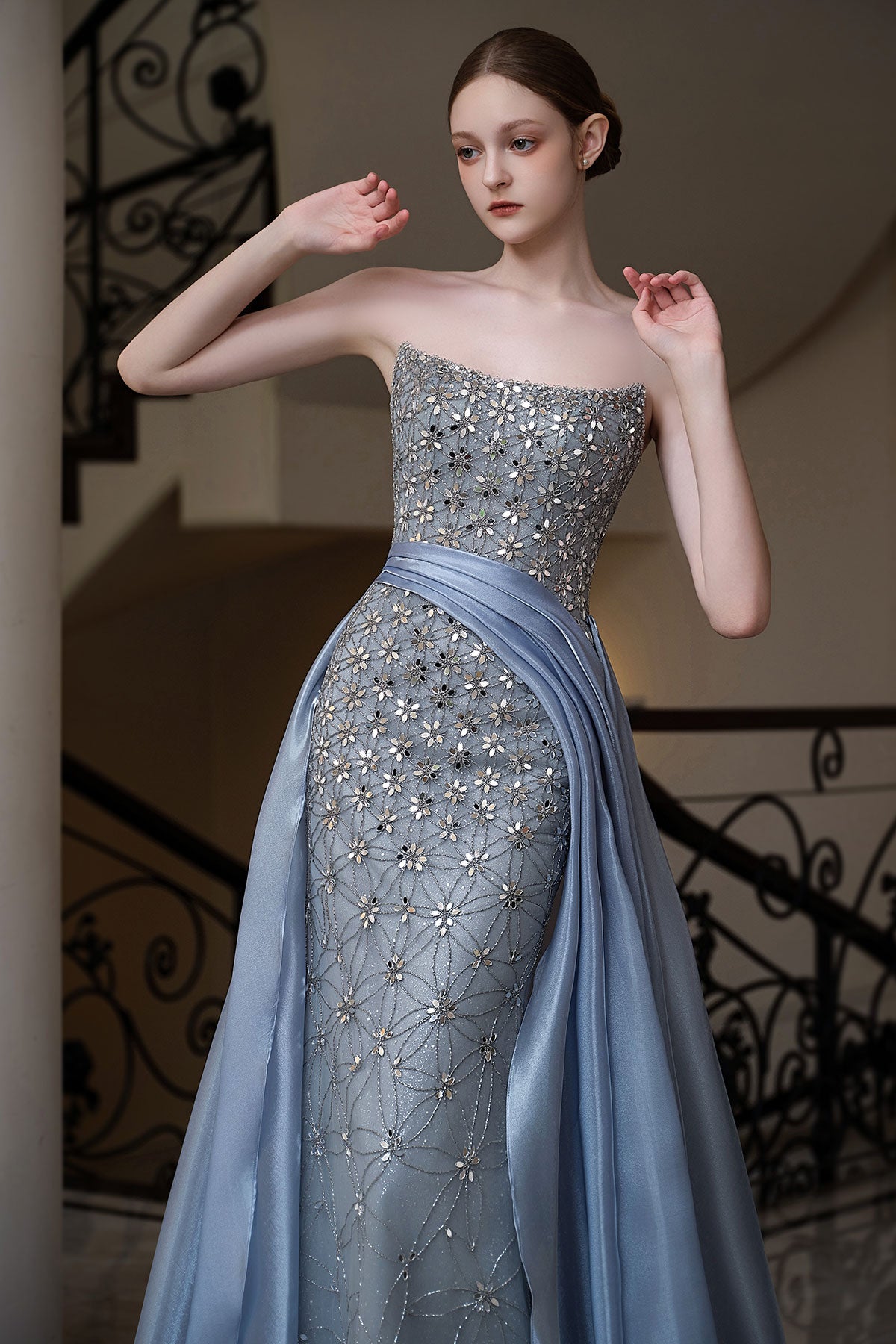 LX River Blue Beaded Gown