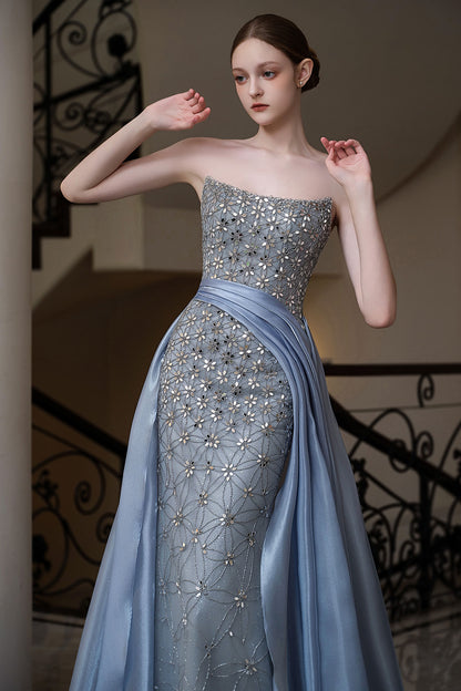 LX River Blue Beaded Gown