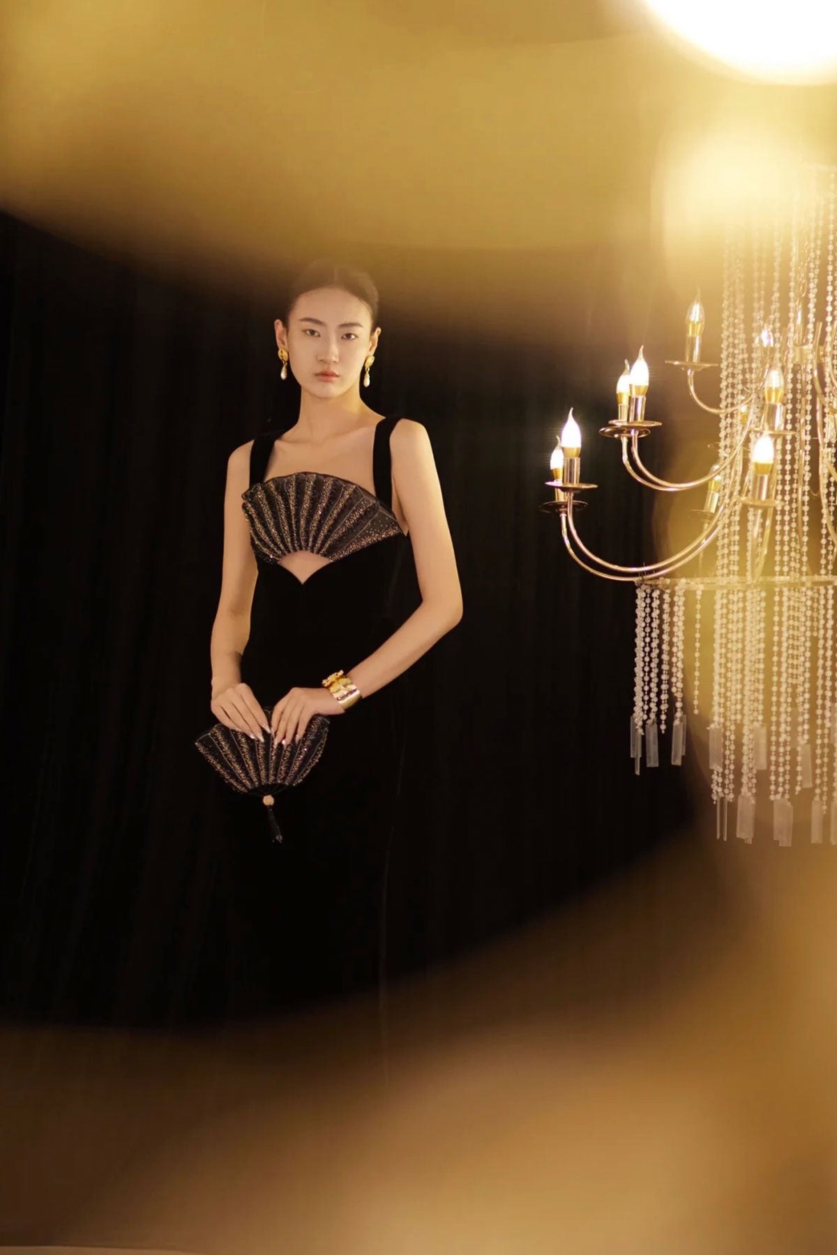 BY Oriental Black Fan Gown