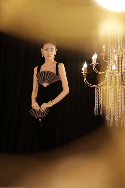 BY Oriental Black Fan Gown