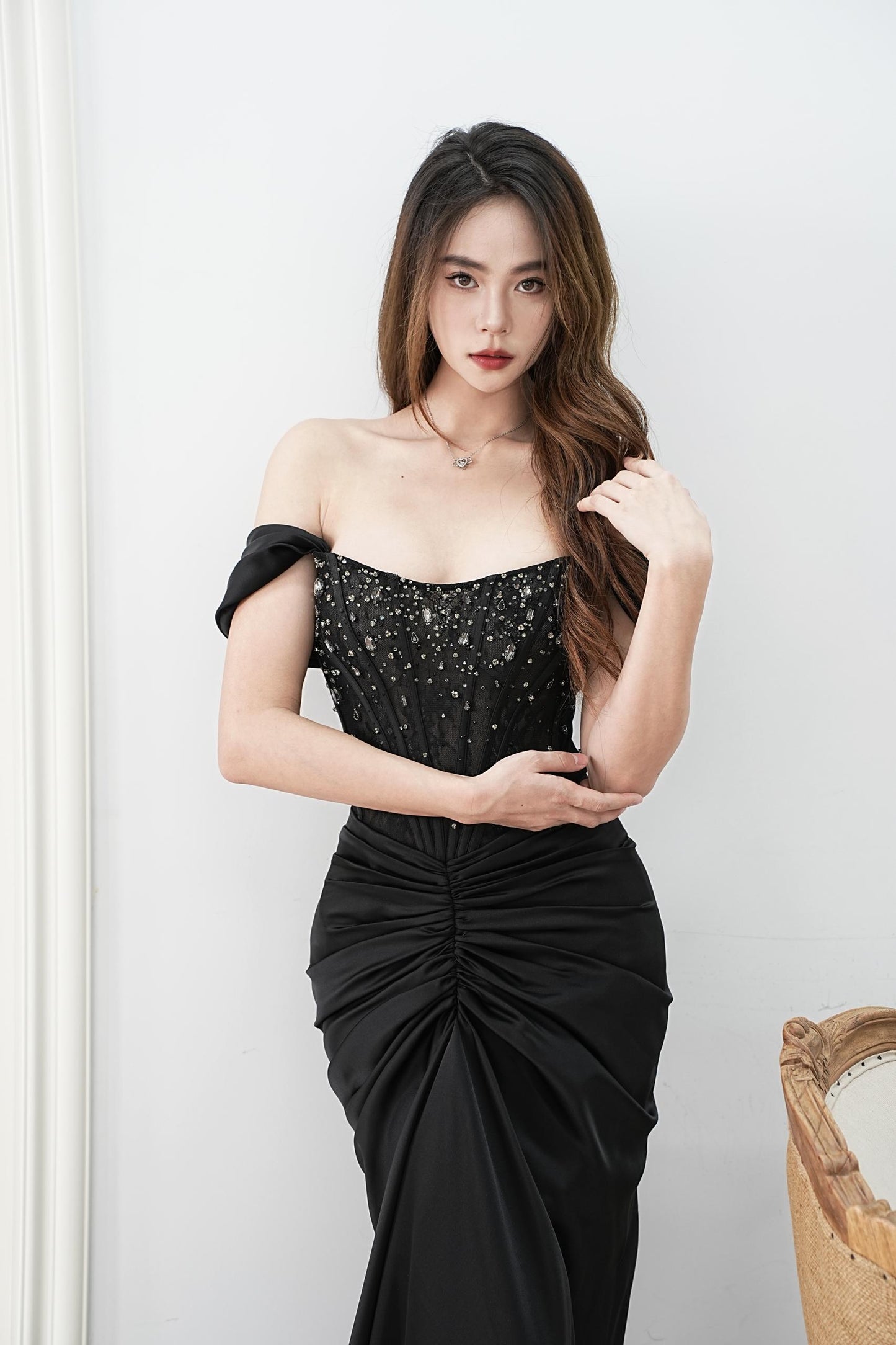 CS Yvette Black Mermaid Gown