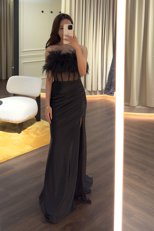 GH Feather Mermaid Satin Gown