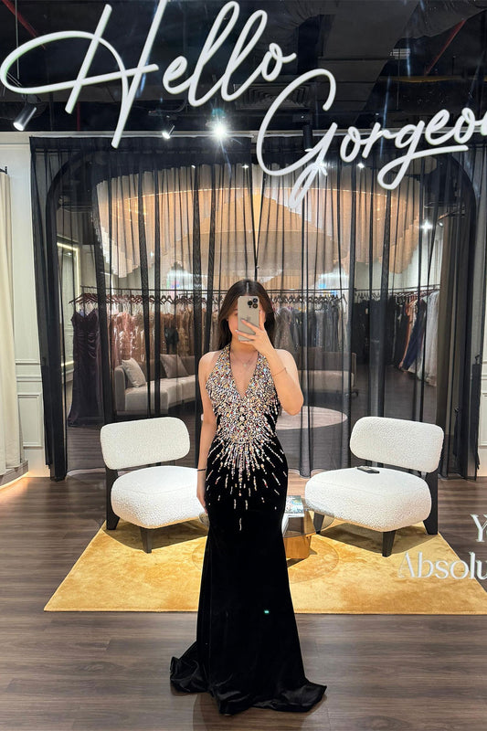 GH Rainbow Deep V Black Gown