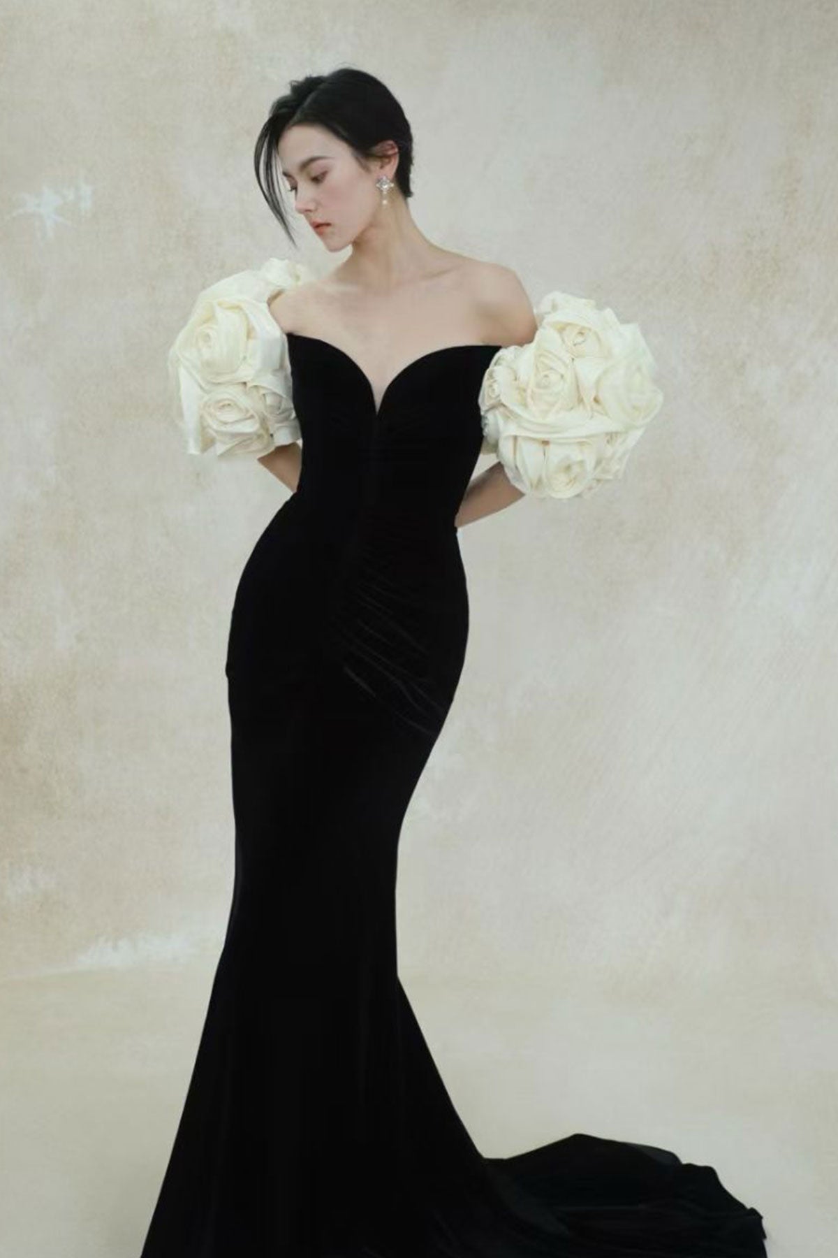M Nicole Rose Black Velvet Mermaid Gown