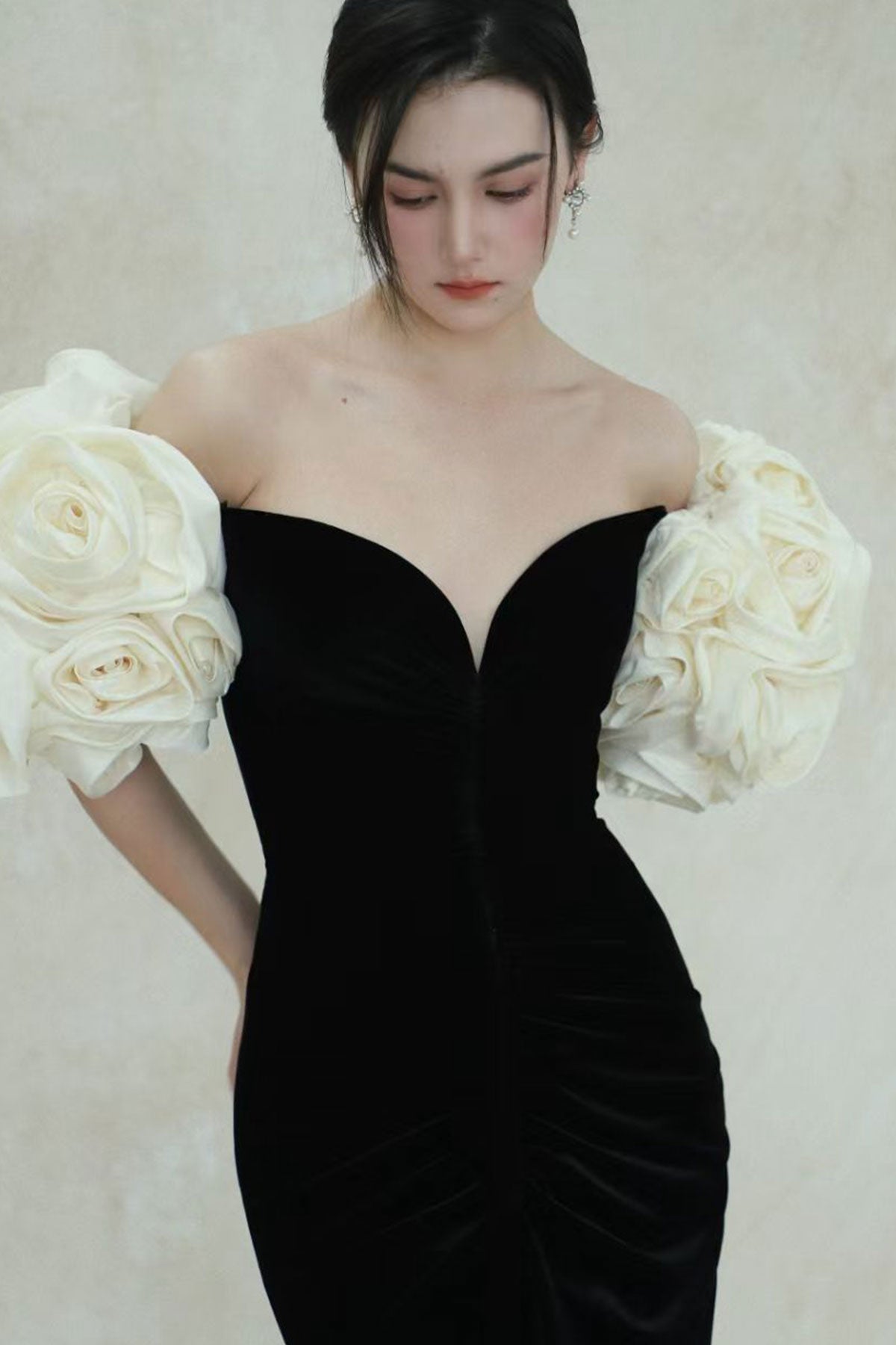 M Nicole Rose Black Velvet Mermaid Gown