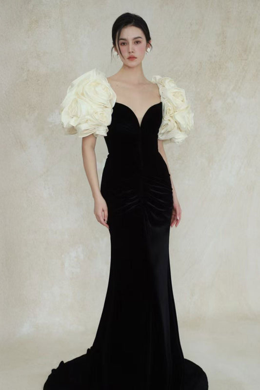 M Nicole Rose Black Velvet Mermaid Gown