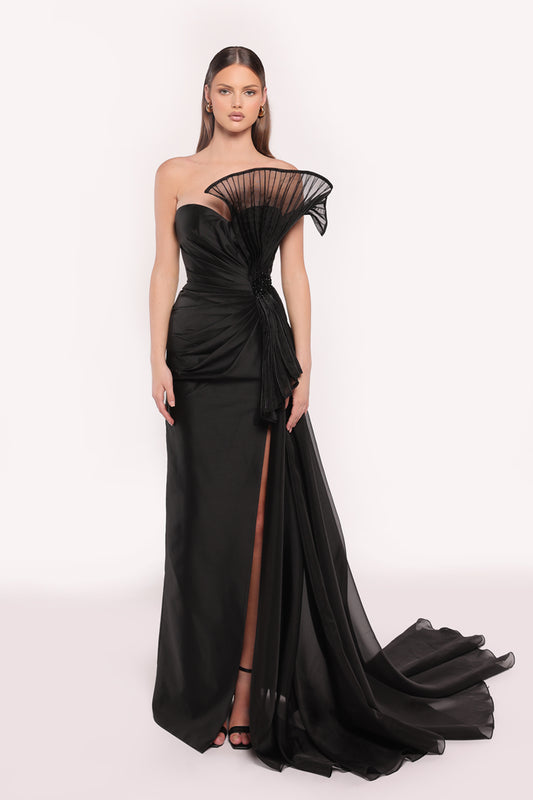TE Fan Black Mermaid Gown
