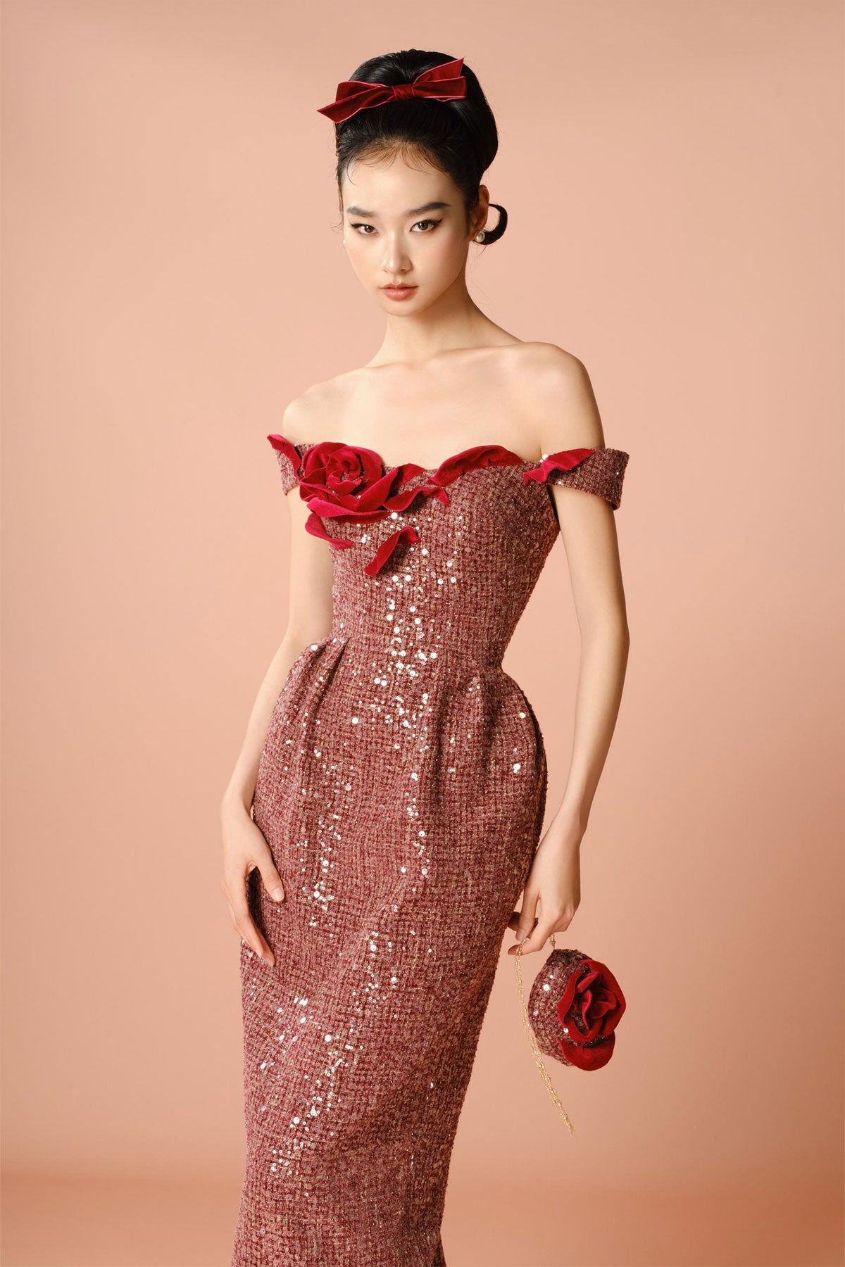 DG Burgundy Off Shoulder Gown