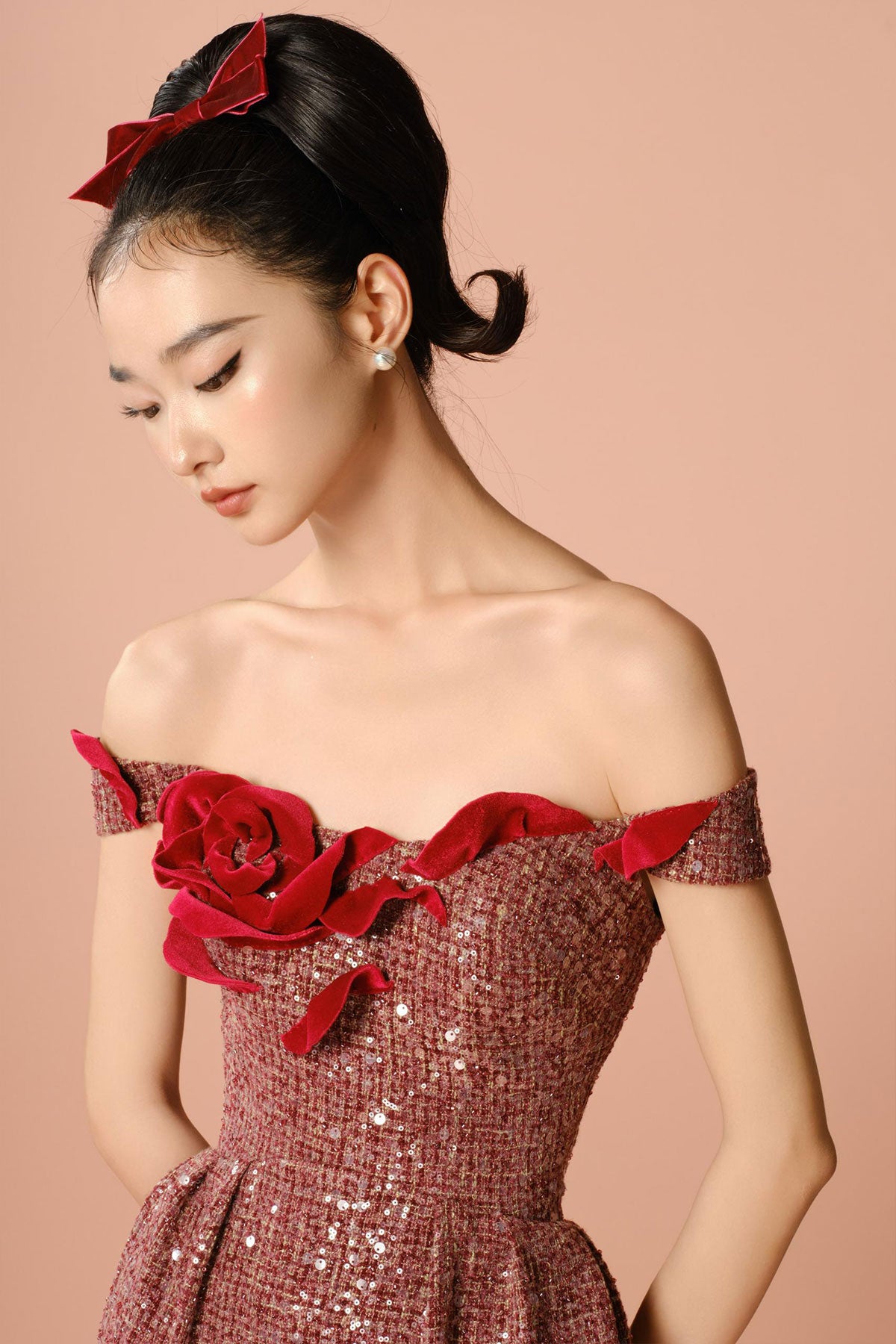 DG Burgundy Off Shoulder Gown