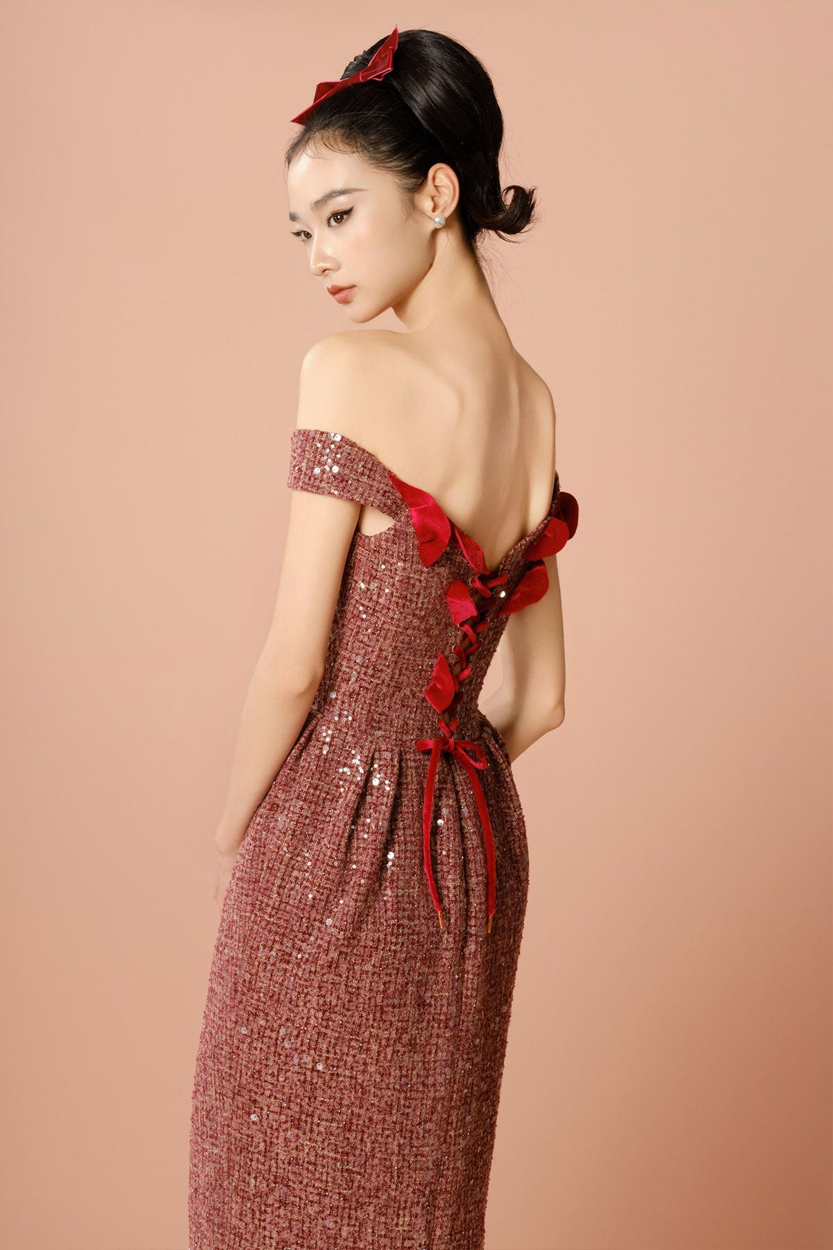 DG Burgundy Off Shoulder Gown