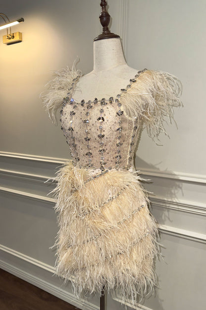 VD Champagne Feather Midi Gown